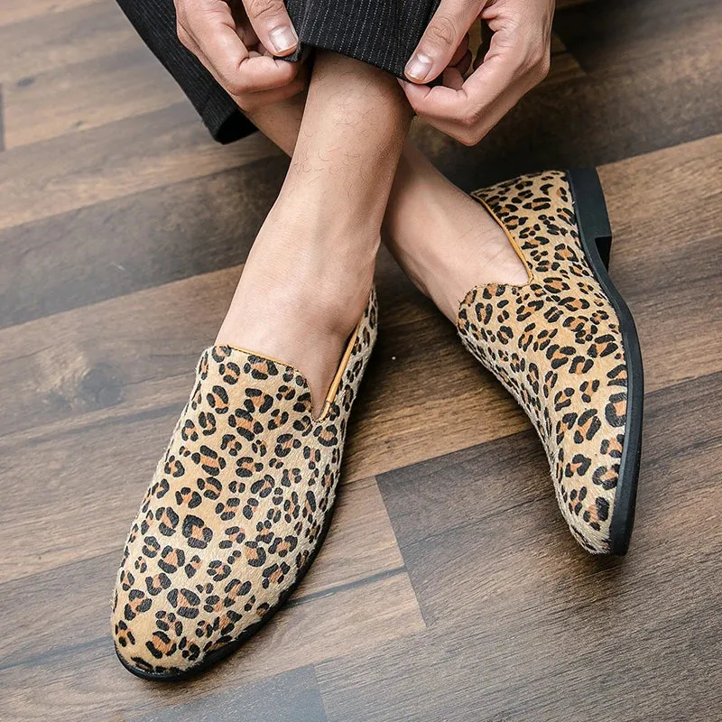 Sohiwoo Soft Comfy Light Men Casual Leather Loafers Leopard Shoes Slip-On Driving Moccasins Men Flat Shoes Male Footwear Plus Size 38-48