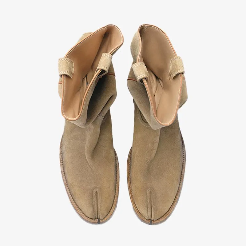 Split-Toe Beige Suede Boots Men's