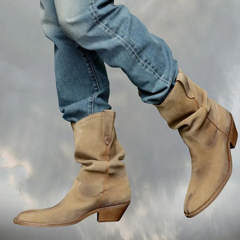 Split-Toe Beige Suede Boots Men's