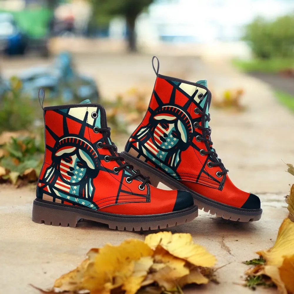 Statue of Liberty Boots | American Pride Edition| Liberty Flame Combat Boots | Patriotic & Bold| Freedom Stars| USA Independence| Red Boots