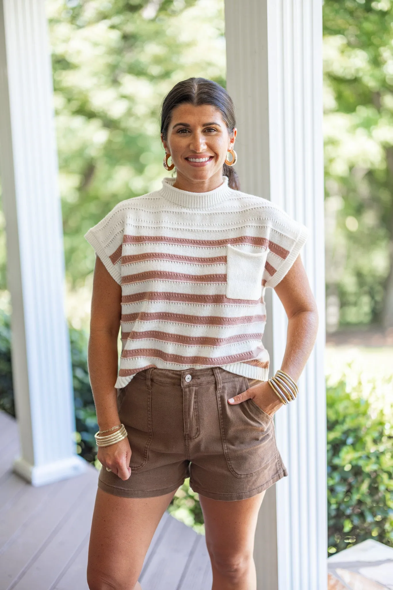 Striped Classic Ivory Knit Top