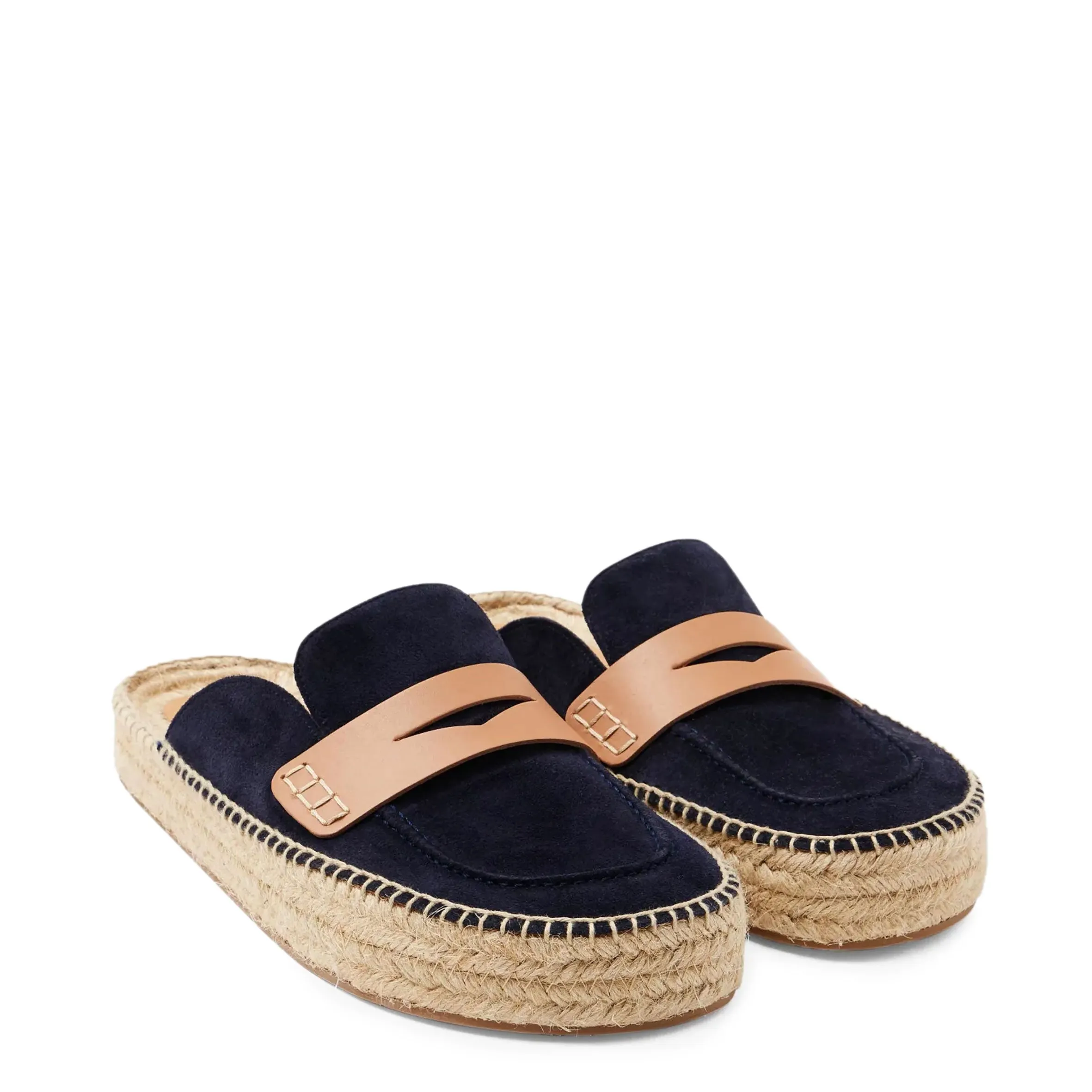 Suede Espadrille Loafer Slide, Navy