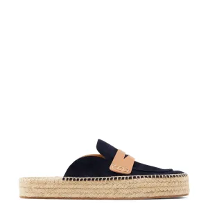 Suede Espadrille Loafer Slide, Navy