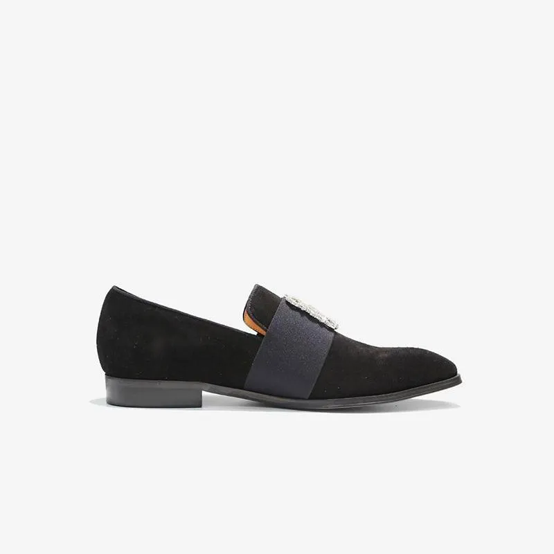 Suede Loafers with Decorative Jeweled Strap