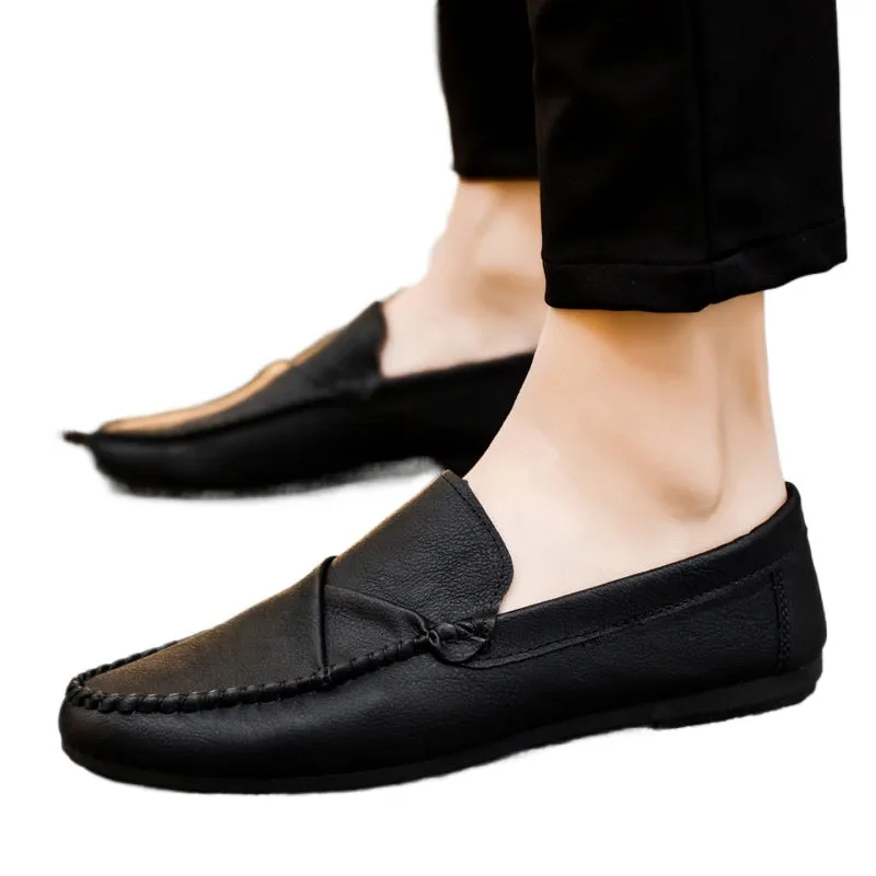 Summer men's loafers men's leather shoes casual trend Korean version of British shoes 2024 new summer soft sole lazy shoes
