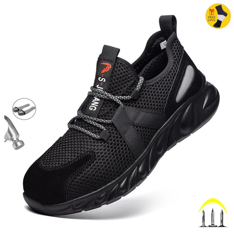 Summer Safety Shoes steel toe Men, Fashion Anti-smashing Men's Work Shoes, Black Breathable Comfortable Sports Shoes seguridad
