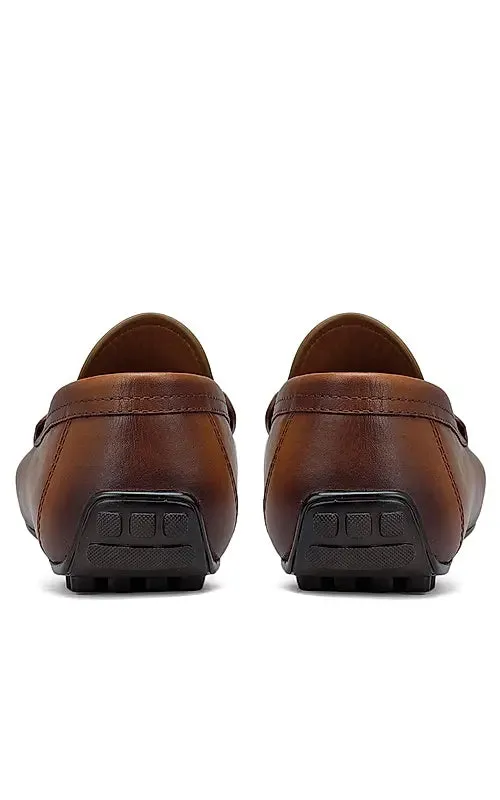 Tan Leather Moccasins With Logo Buckle