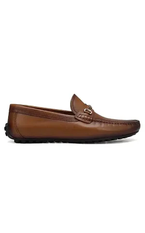 Tan Leather Moccasins With Logo Buckle