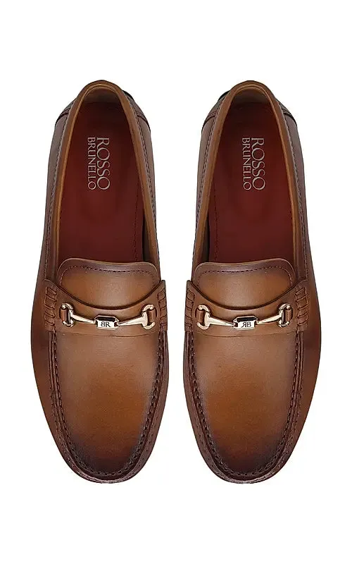 Tan Leather Moccasins With Logo Buckle