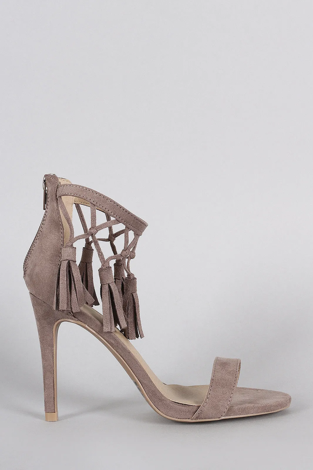 Tassel Ankle Strap Open Toe Heels