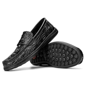 The First Layer of Cowhide Loafers Black Crocodile Pattern Mens Luxury Slip on Moccasins Casual Driving Shoes Plus Size 38-47
