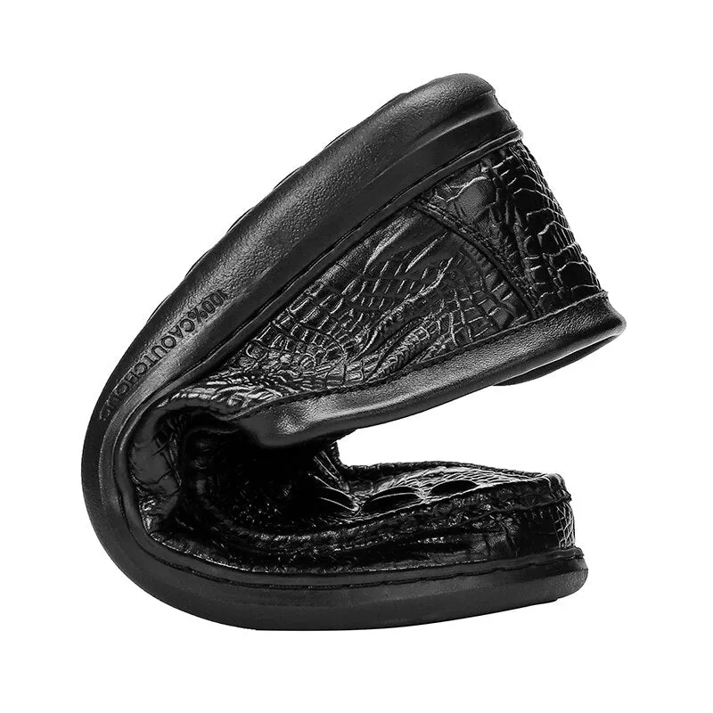 The First Layer of Cowhide Loafers Black Crocodile Pattern Mens Luxury Slip on Moccasins Casual Driving Shoes Plus Size 38-47