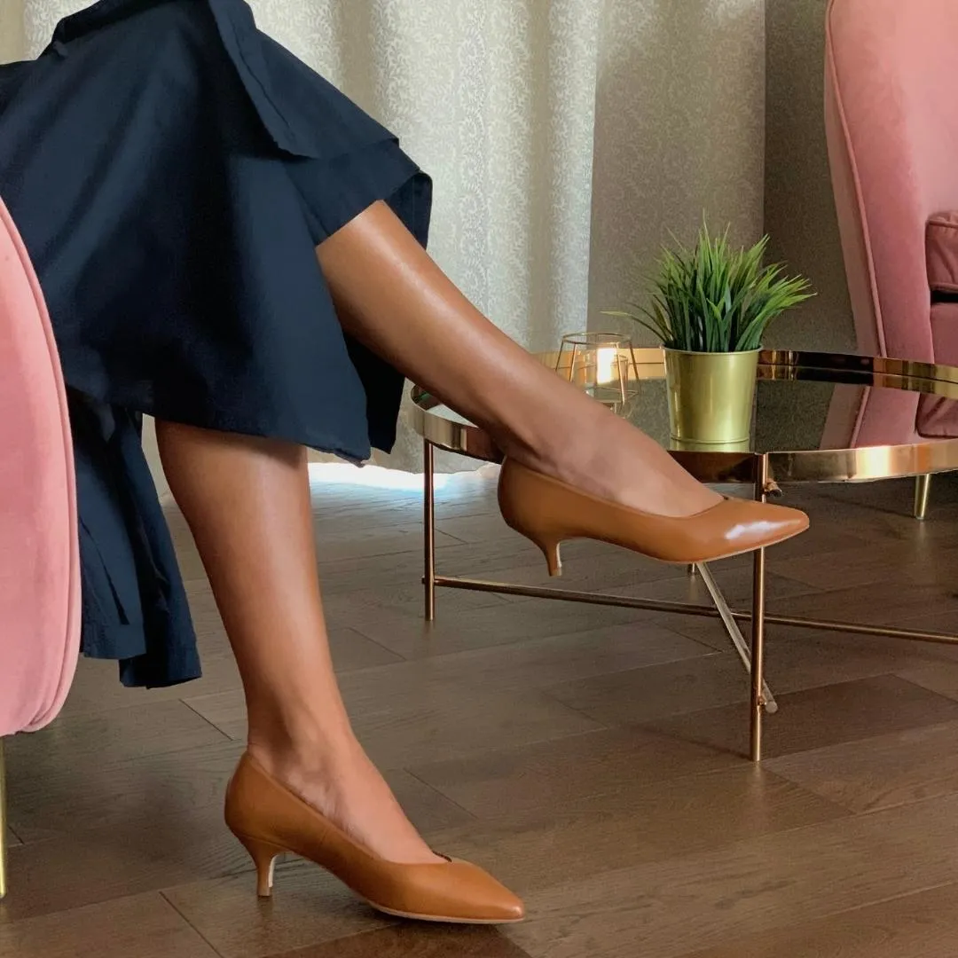 Tilda Extra Wide Width Kitten Heels - Tan Leather