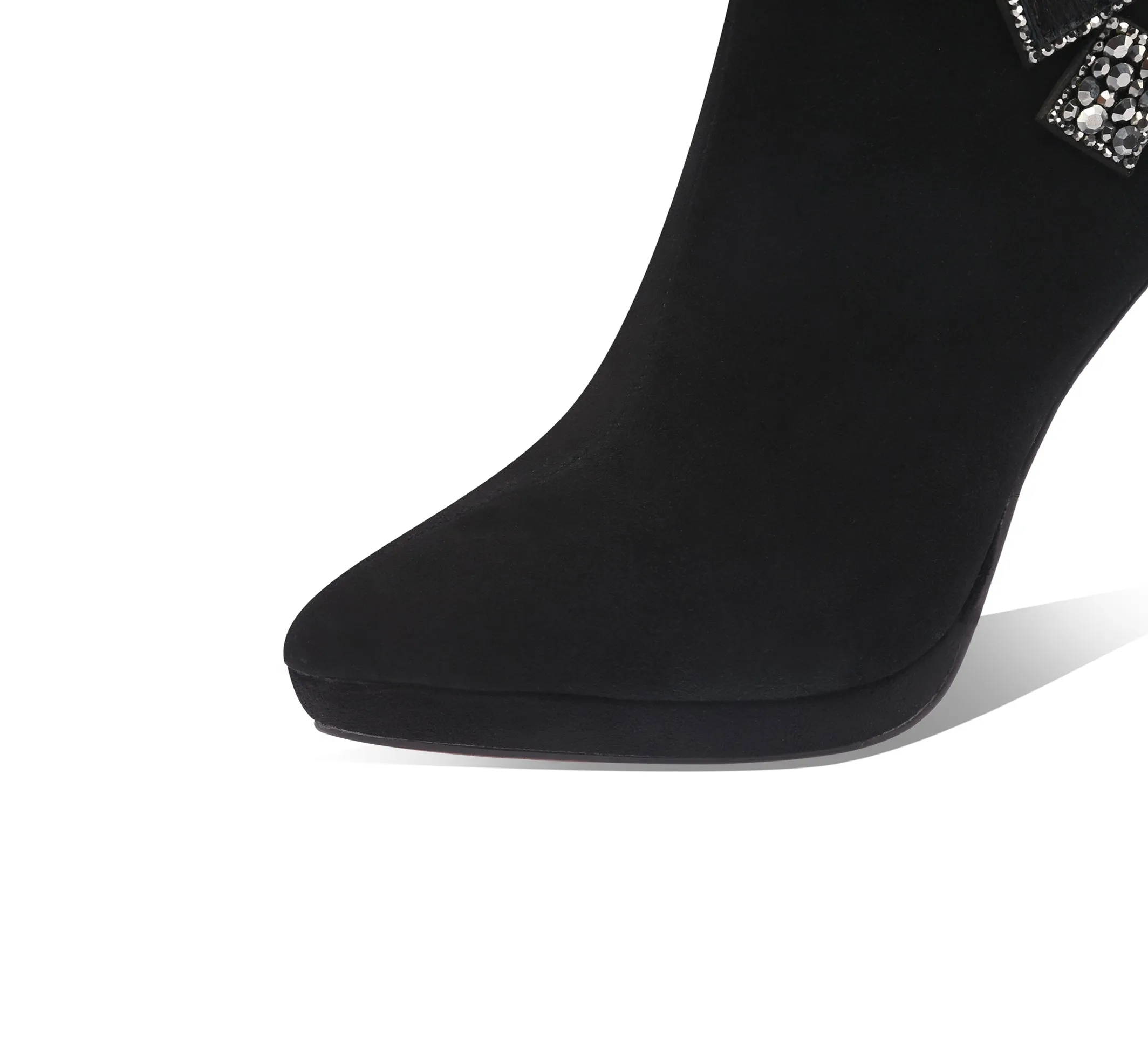 TinaCus Handmade Women's Suede Leather Cube Rhinestones Side Zipper Pointed Toe Platform High Stiletto Heel Ankle Boots