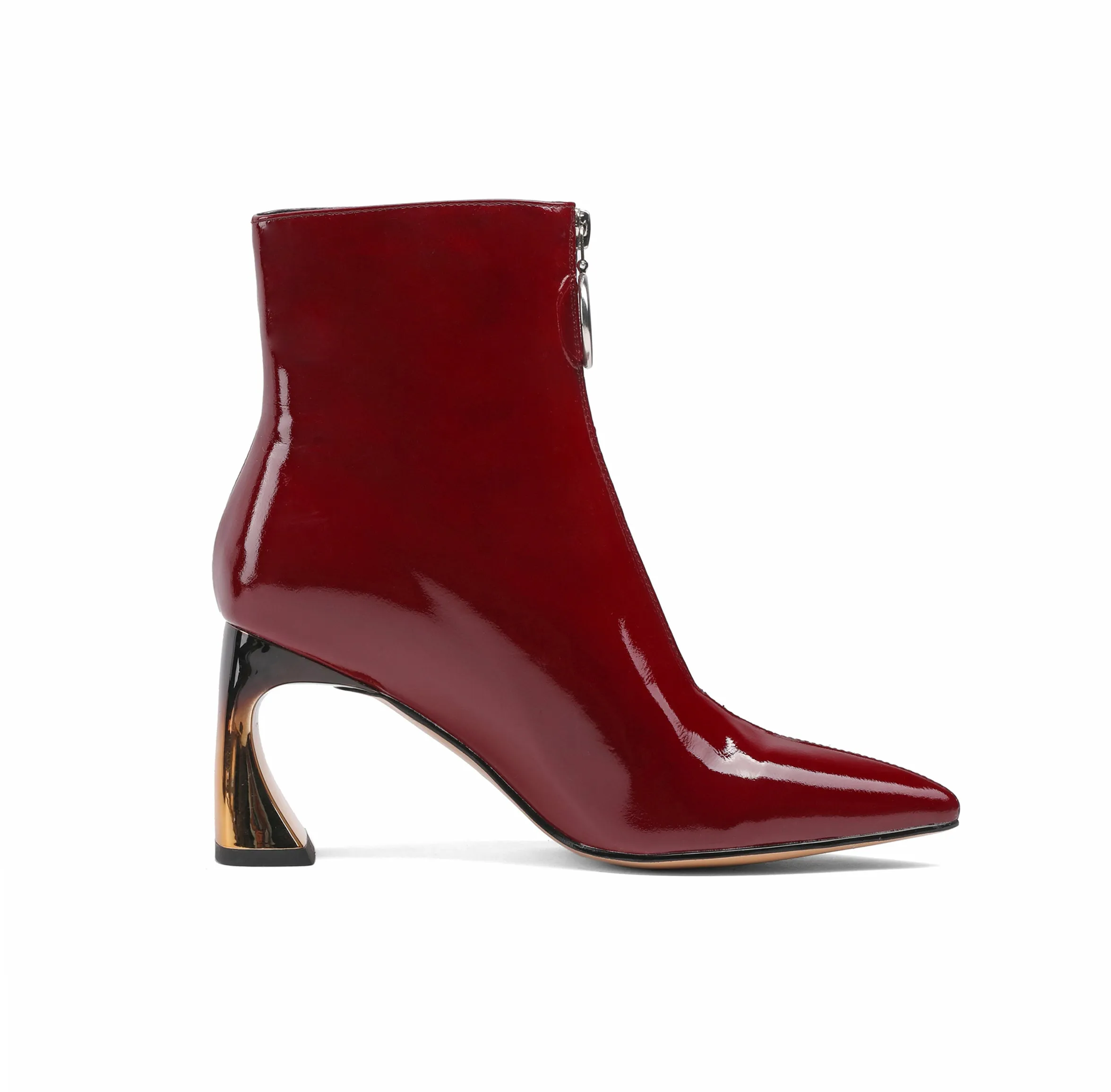 TinaCus Women's Handmade Patent Leather Pointed Toe Stylish Front Zip Up High Spool Heel Ankle Boots