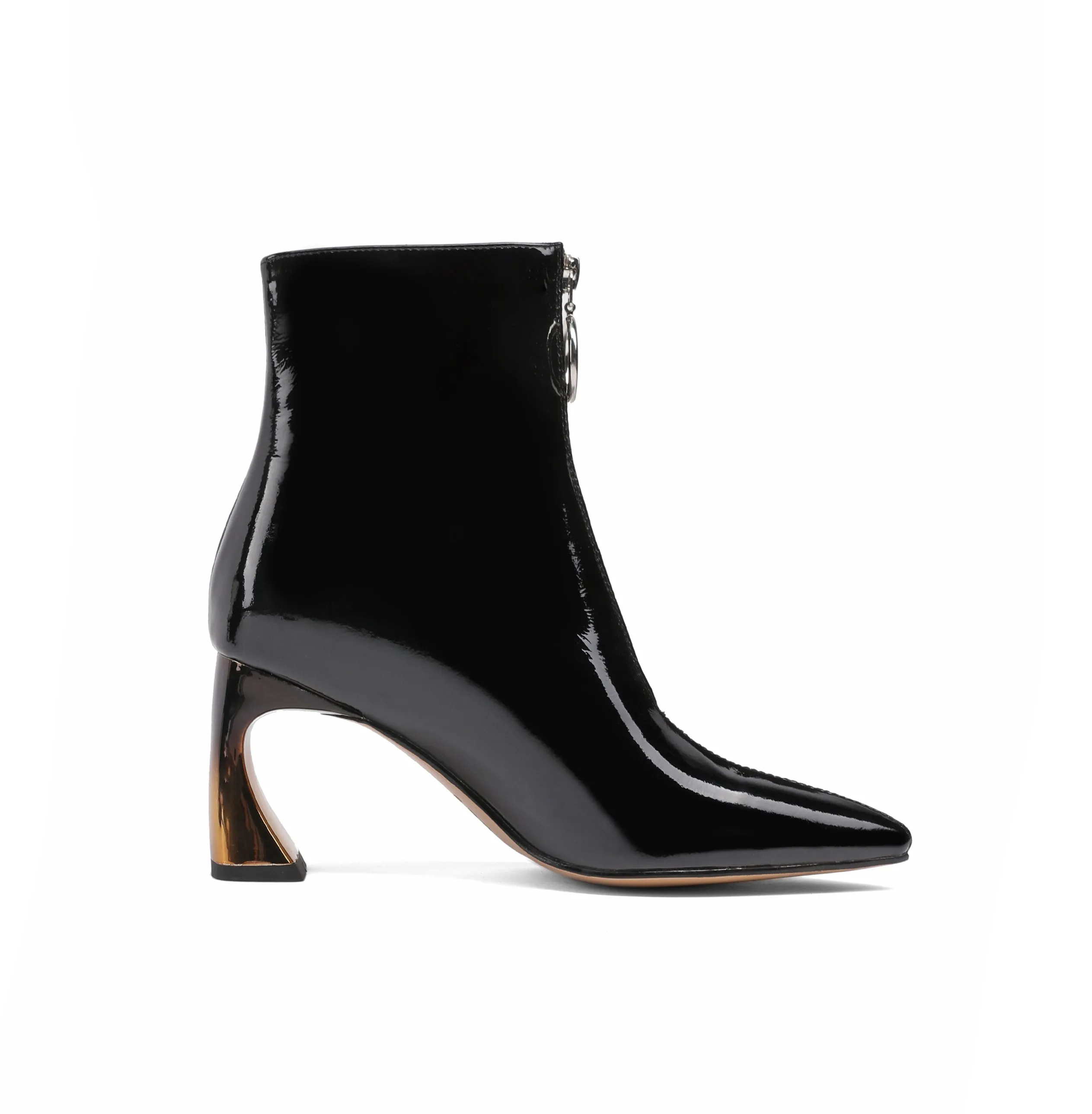 TinaCus Women's Handmade Patent Leather Pointed Toe Stylish Front Zip Up High Spool Heel Ankle Boots