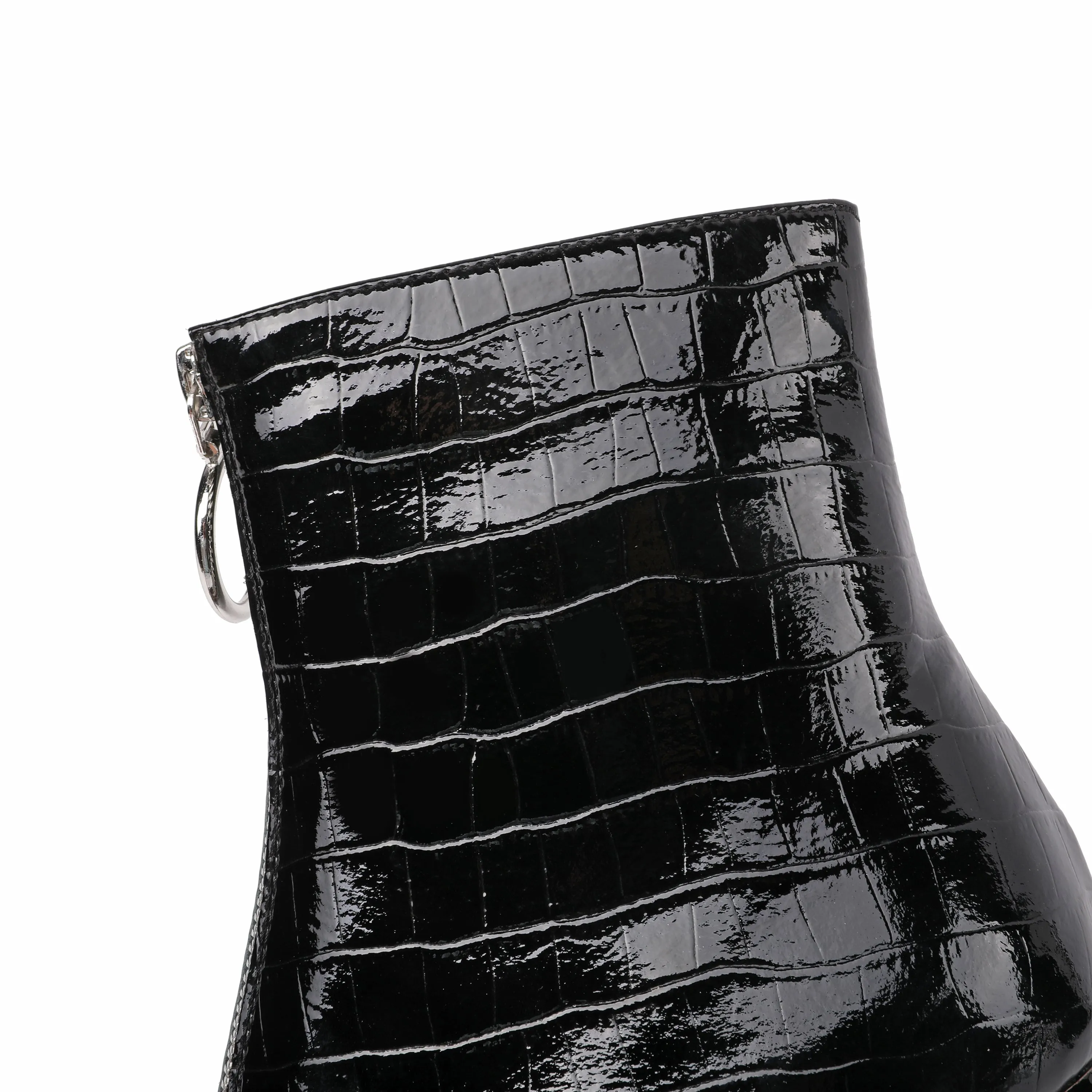TinaCus Women's Handmade Patent Leather Pointed Toe Stylish Front Zip Up High Spool Heel Ankle Boots