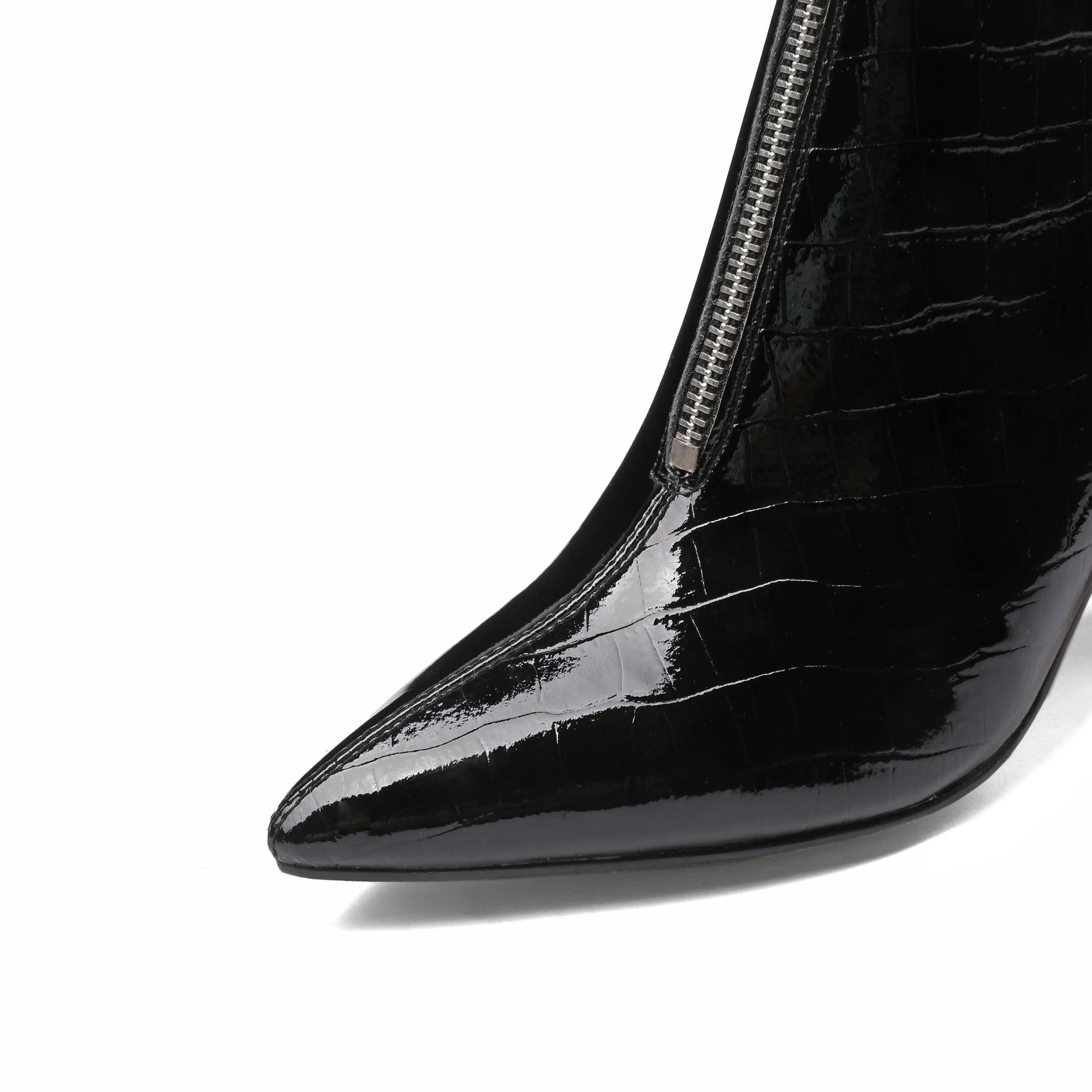 TinaCus Women's Handmade Patent Leather Pointed Toe Stylish Front Zip Up High Spool Heel Ankle Boots
