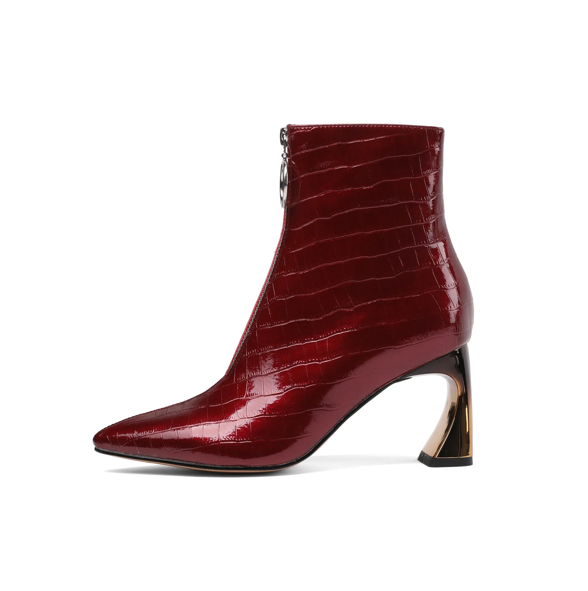 TinaCus Women's Handmade Patent Leather Pointed Toe Stylish Front Zip Up High Spool Heel Ankle Boots