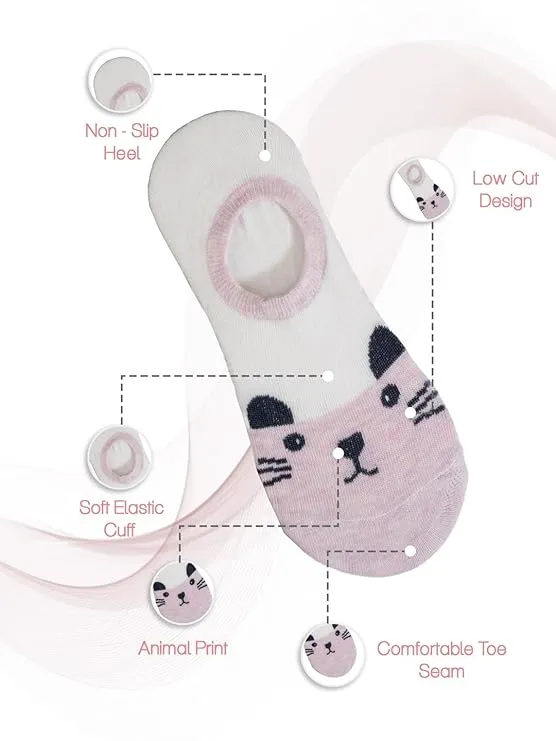 Whimsical Paws Low Cut Invisible Socks for Girls - Trio Pack in Pink, Beige, and Grey