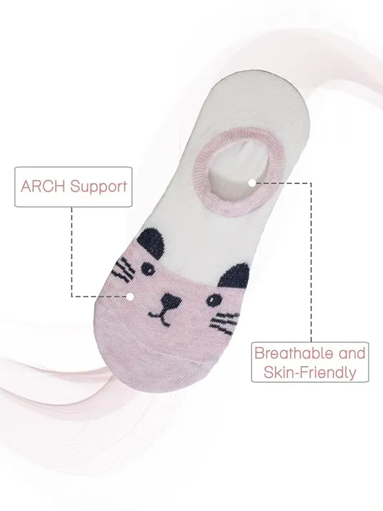Whimsical Paws Low Cut Invisible Socks for Girls - Trio Pack in Pink, Beige, and Grey