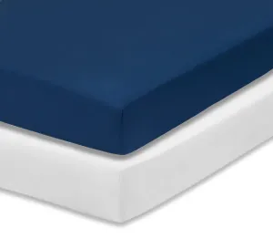 White/Navy 2-Pack Fitted Crib Sheets