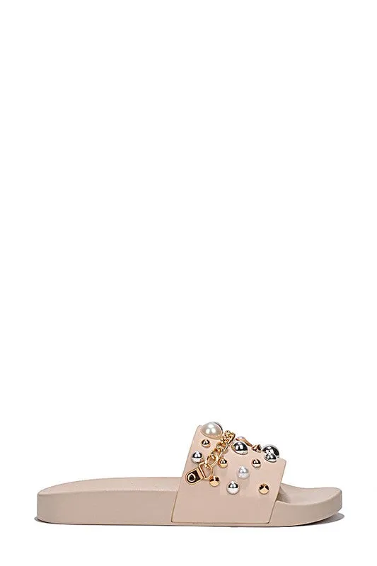 WOMENS, BEJEWELED, ONE STRAP OPEN TOE SLIDE