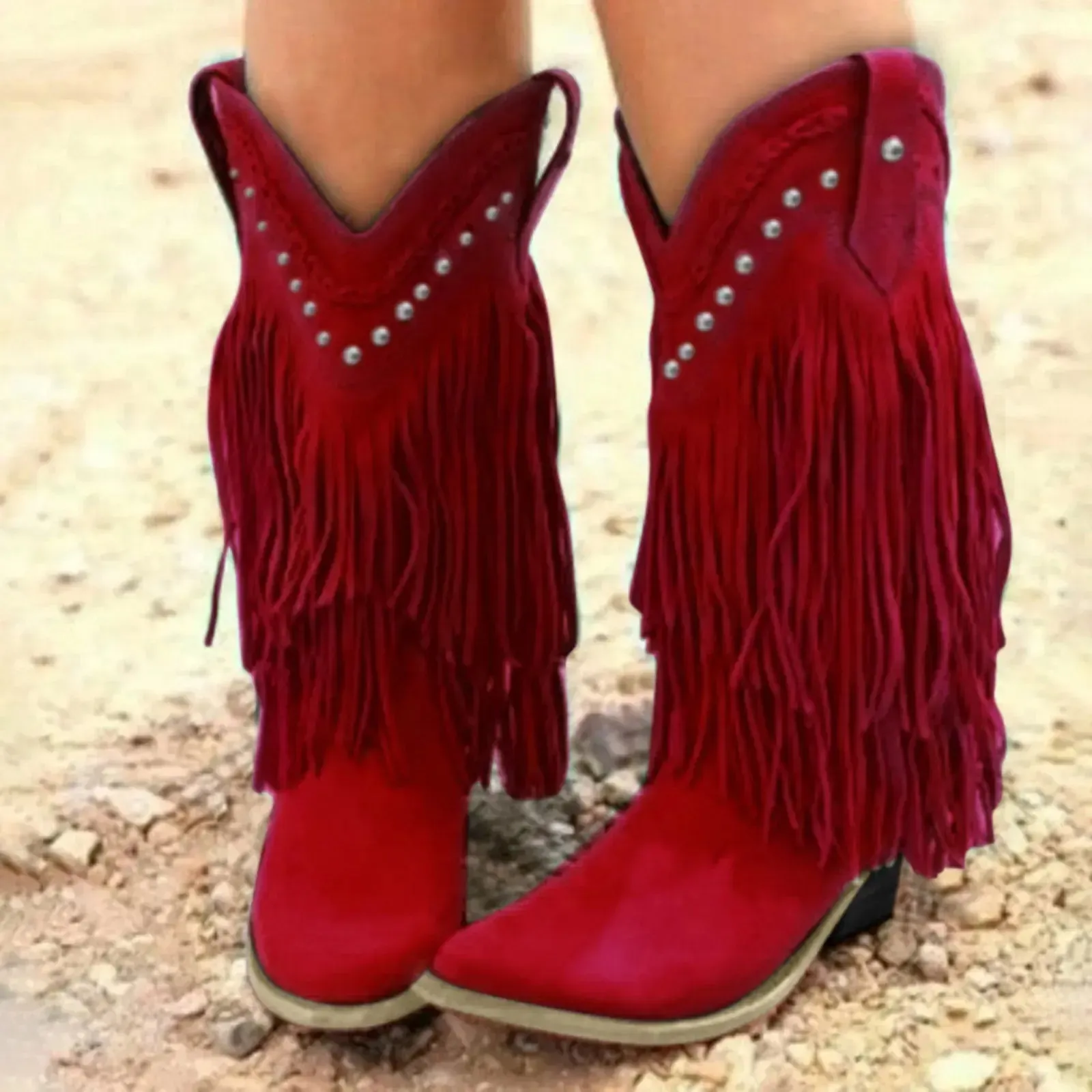 Women's Cowboy Boots with Vintage Tassel Detailing and Thick Heel for Ultimate Comfort and Style