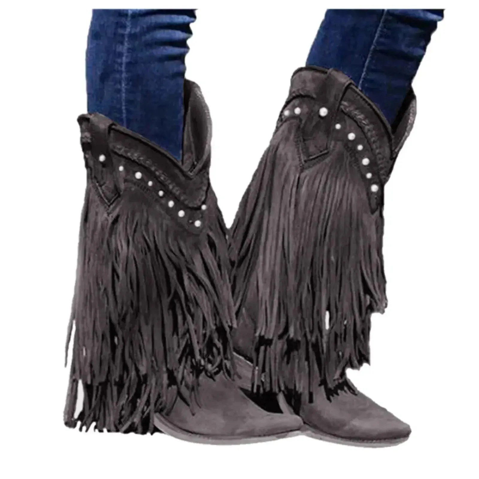 Women's Cowboy Boots with Vintage Tassel Detailing and Thick Heel for Ultimate Comfort and Style