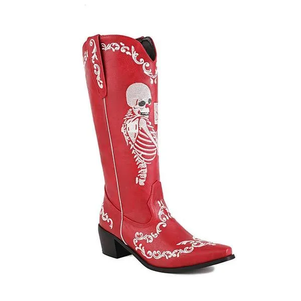 Women'S Embroidered High Block Heel Western Cowboy Boots 70475337C