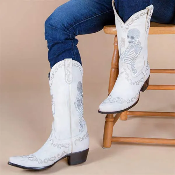 Women'S Embroidered High Block Heel Western Cowboy Boots 70475337C