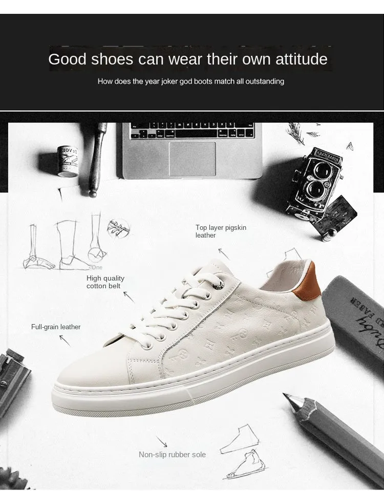 xiangtuibao  New Style Men's Casual Shoes Pure Leather Board Shoe Top Layer Cowhide White Shoes All-match Men's Shoes