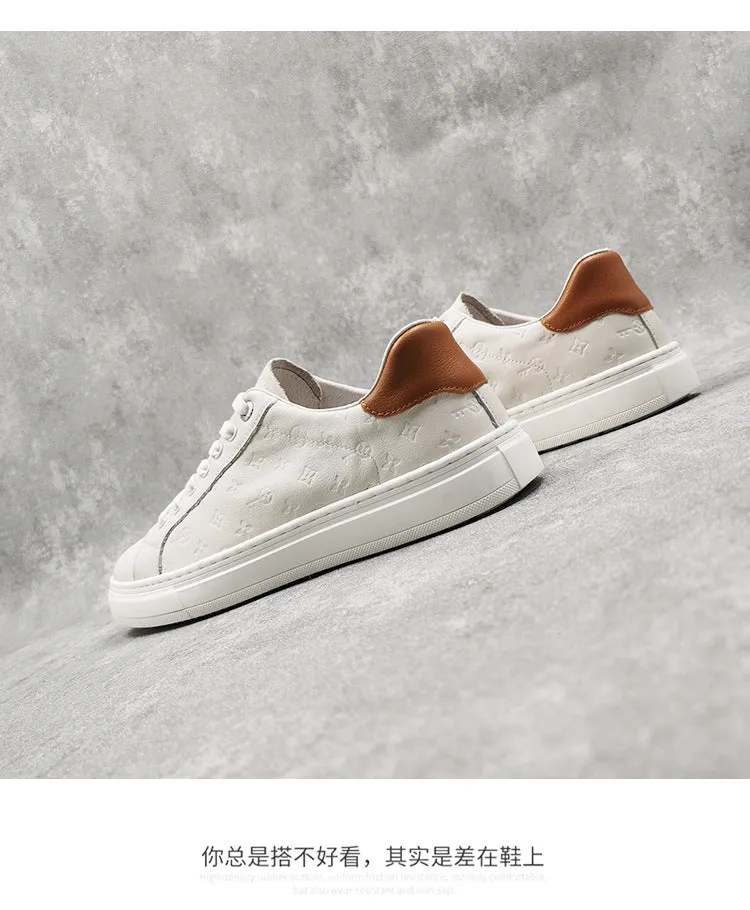 xiangtuibao  New Style Men's Casual Shoes Pure Leather Board Shoe Top Layer Cowhide White Shoes All-match Men's Shoes