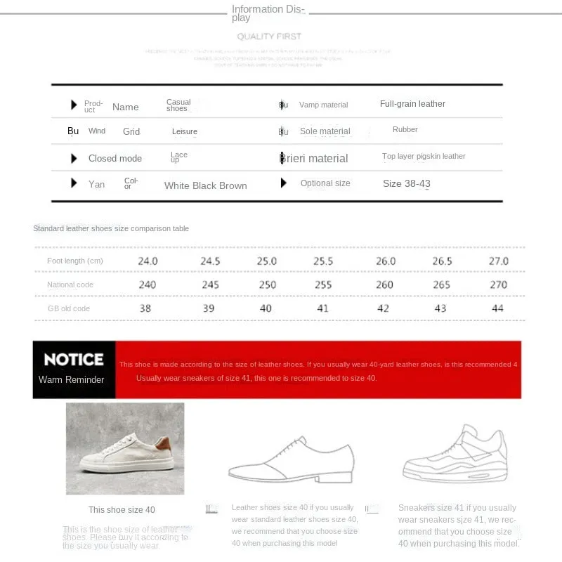 xiangtuibao  New Style Men's Casual Shoes Pure Leather Board Shoe Top Layer Cowhide White Shoes All-match Men's Shoes