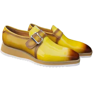 Yellow Carrucci Men's Patent Leather Shoes Slip-On Monk Strap Loafer Gold Buckle